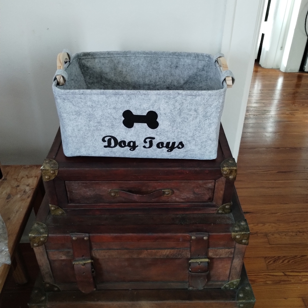 Gray Dog Toy Storage Bin